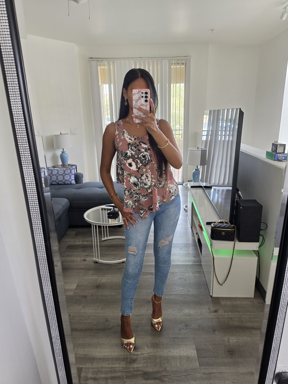 Floral Sleeveless Blouse in Dusty Rose